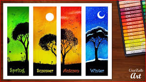 How To Draw Four Seasons Drawing With Oil Pastels Very Easy Step By Oil Pastel Art Oil Pastel Colorful Drawings