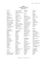 Good for homeschool sign language classes, parents (baby signing), interpreters, and people who just want to learn fun asl phrases like hello. Asl 1 Vocab Study Sheet Start American Sign Language