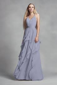 Chiffon Bridesmaid Dress With Cascading Skirt Style Vw360326 Fog 14 Designer Bridesmaid Dresses Bridesmaid Dresses Long Bridesmaid Dresses
