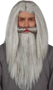 Perücke und Bart Lang Grau für Herren