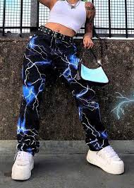 Lightning Print Baggy Pants Streetwear Fashion Women Streetwear Women Fashion Inspo Outfits
