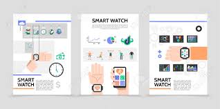 Flat Smart Watch Posters With Different Widgets Fitness Application