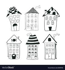 Black And White Outline House Clipart Set Sketch Black And White Outline Houses In Vector Image On Vectorstock Black And White Doodle Cartoon House Black And White Sketches
