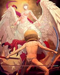 truejekart, falin touden, falin touden (chimera), let me solo her, dungeon  meshi, elden ring, absurdres, highres, 1boy, 1girl, ass, breasts, covered  eyes, dual wielding, holding, holding weapon, katana, monster girl,  muscular, muscular