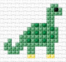 59 stitches wide x 45 stitches tall, 4.2 x 3.2 inches (10.7 x 8.1 cm) dinosaur (7), free and easy printable cross stitch pattern. Ann Logan 10 Free Patterns Online Dinosaur 4068