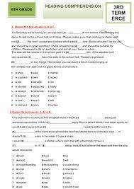 Grade 3 reading comprehension pdf muliple choice. Reading Comprehension Online Exercise For Grade 6