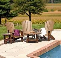 Amish Leisure Lawns Outdoor Poly Conversation Set with Three Poly  Adirondack Chairs