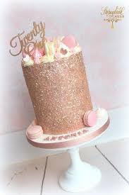 Glamorous Rose Gold 21st Birthday Cakes Tall Rose Gold Glittery Birthday Cake With Macarons In 2020 Birthday Cake For Women Elegant Birthday Cakes For Women 21st Birthday Cakes