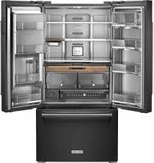 Kitchenaid fridge with wood inside. Kitchenaid 23 8 Cu Ft French Door Counter Depth Refrigerator Black Stainless Steel Krfc704fbs Best Buy Counter Depth French Door Refrigerator Fridge French Door French Door Refrigerator