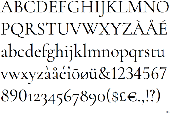 Bảng kí tự của font Cormorant