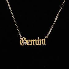 Gemini Old English Font Letters Necklace Zodiac Pendant Gold Plated Gemini Necklaces Gemini Jewelry Necklace