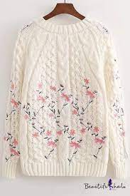 Get the best deals on designer cable knit sweaters and save up to 70% off at poshmark now! Chic Floral Embroidered Round Neck Long Sleeve Pullover Sweater White Embroidered Shirt White Floral Shirt White Knit Sweater
