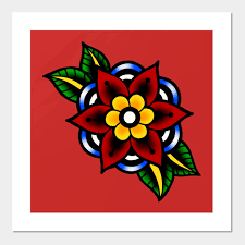 In japan, they are referred to as the king of flowers. Traditional Flower Tattoo Flowers Affiche Et Impression D Art Teepublic Fr