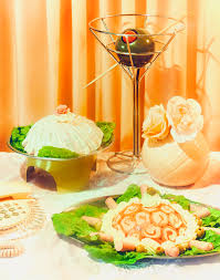 We're not exactly sure what's on this platter aside from eggs and seafood. Chelsea Finkel Gemini Bakes 70 S Dinner Party