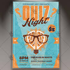 The light and dark orange background with light bulb graphic will provide an eye catching setting for your trivia night information. Quiz Night Premium Flyer Psd Template Psdmarket