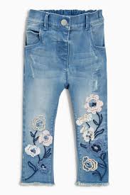 Buy Mid Blue Flower Embellished Jeans 3mths 6yrs From The Next Uk Online Shop Baby Girl Jeans Baby Jeans Embellished Jeans