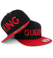 King And Queen Two Tone Embroidered Flat Bill Snapback Cap 2pc Set Black Red Ci17yx4krlq Hats For Men Embroidered Flats Black And Red