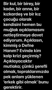 Samyeli, twitter hesabı üzerinden 'kul hakkında sığdı mı?' başlığı altında bir açıklama yayınlayarak, kimmiş o defne açıklasın.' dedi. L1rxk1u1tknuom
