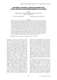 Es sieht so aus, als ob wir nicht das finden konnten, wonach du gesucht hast. Pdf Politeness Strategies Linguistic Markers And Social Contexts In Delivering Requests In Javanese
