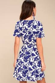 Morning Blooms Blue And White Floral Print Wrap Dress Printed Wrap Dresses Cute Casual Dresses Wrap Dress