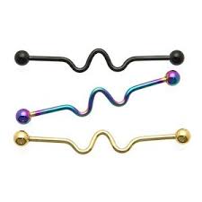 Details About New Steel Wavy Scaffold Industrial Piercing Ear Bar Gold Rainbow Black 38mm