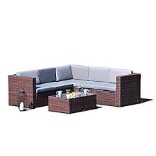 Amazon Com Sky Patio B1035 Br 4 Pieces Outdoor Furniture Complete Patio Wicker Rattan Garden Corner Sof Rattan Garden Corner Sofa Outdoor Furniture Couch Set
