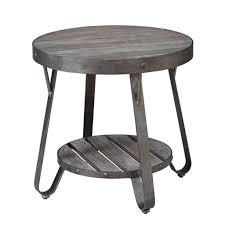 Modern Driftwood Rustic Gray Wood And Metal 24 Inch Round Accent End Side Table End Tables Wood Furniture Living Room Sofa End Tables