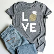 Plus Size Summer Women T Shirt Tops Love Pineapple Print Gray Top O Neck Short Sleeve Casual T Shirt Female Tee Ladies 3xl