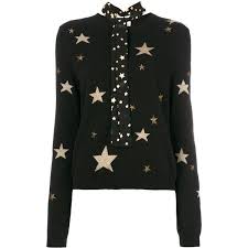 Black And Gold Sweater Women S Red Valentino Star Neck Tie Jumper 595 Liked On Polyvore Featuring Tops Sweaters Black Neck Cashmere Blend Sweater Tie Neck Tops Star Sweater