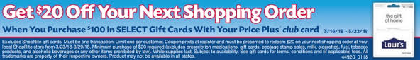 Check spelling or type a new query. Expired Shoprite Gift Card Promo 20 Off Next Shopping Order When Spending 100 On Select Gift Cards