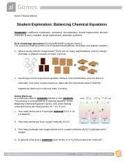 Coefficient, combination, compound, decomposition, double replacement, element, molecule, product, reactant, single replacement, subscript prior knowledge questions (do these before using the gizmo.) the scouts are making s'mores out of toasted marshmallows, chocolate, and graham crackers. Balancingchemequationsgizmo Docx Name Dyllan Barnwell Student Exploration Balancing Chemical Equations Vocabulary Coefficient Combustion Compound Course Hero