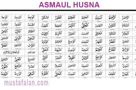 Dibawah ini anda bisa melihat teks tulisan arab dan latin asmaul husna dilengkapi dengan arti bahasa indonesia serta bahasa inggirs. Asmaul Husna 99 Ayat Tabel Dan Gambar Lengkap Mustafalan