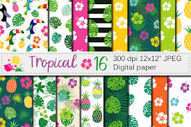 Use your cricut machine or hand cut with scissors. Tropical Digital Paper With Hibiscus Flower Toucan Pineapple And Palm Leaves Cute Summer Seamless Patterns Tropical Backgrounds Graphic By Vr Digital Design Creative Fabrica