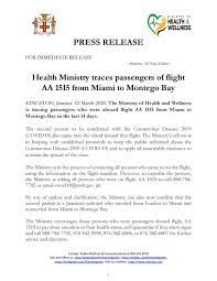 Ministry of health & wellness, jamaica, kingston, jamaica. Mohw Ja On Twitter The Ministry Of Health And Wellness Is Tracing Passengers Who Were Aboard Flight Aa 1515 From Miami To Montego Bay In The Last 14 Days See Press Release