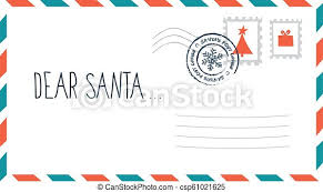 Free santa envelope to make the letter look genuine! Dear Santa Christmas Letter In Envelope With Stamp Holiday Child Wish List For Santa Claus Blank Postcard Flat Vector Canstock