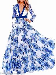 Dress Women S Long Blue Floral Flowing Dress Instyle Fashion Maxi Dress With Sleeves Long Sleeve Maxi Dress Floral Print Maxi Dress