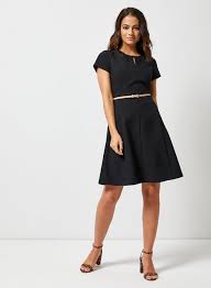 Petite Black Belted Fit And Flare Dress Flare Dress Fit Flare Dresses