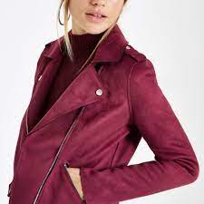 River Island Burgundy Faux Suede Biker Jacket In Red Lyst