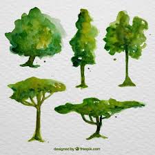 Pack De Arboles Verdes De Acuarela Vector Gratis