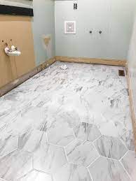Powder Room Makeover Faux Marble Tile Floor Marble Tile Floor Powder Room Makeover Marble Floor Kitchen
