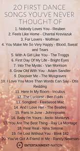 20 First Dance Songs You Ve Never Thought Of First Dance Wedding Songs Unique First Dance Songs First Dance Songs