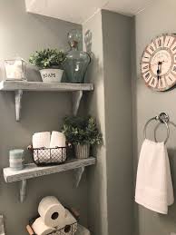 Farmhouse Decor On Whitewashed Wood Shelves Wood Shelves Vintage Bathrooms Shelves