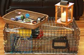 Lobster Trap Coffee Table The Metal Style Gave The Room A Modern Feel Basket Tray Of Toys For All Ages Nautical Home Decorating Lobster Trap Diy Coffee Table