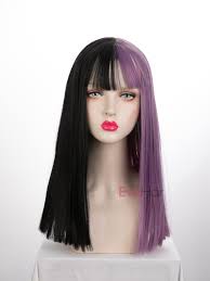 Apt for both long and. Evahair Half Black And Half Purple Wefted Cap Long Straight Synthetic Wig With Bangs Home Evahair