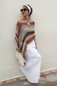 Summer Outfit Love The Colors Of This Stripes Poncho With The Long White Skirt Over50 Summeroutfits Etsy Me 2w Knitted Poncho Crochet Clothes Stripe Poncho
