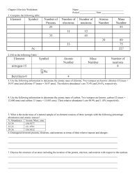 Know the charges and masses of protons, electrons, and neutrons Chapter 4 Review Worksheet Name