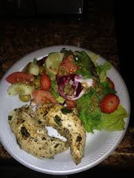 Season Chicken Cutlets Saute In Olive Oil With Fresh Green Onion Combo Salad With Cucumber Tomato R Garlic Balsamic Stuffed Peppers Stuffed Banana Peppers