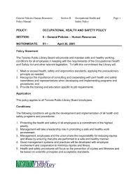A health and safety policy sets out your general approach to health and safety. Occupational Health And Safety Policy Att 1 Toronto Public Library