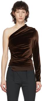 Supriya Lele Brown Velvet Ruching Off-Shoulder Blouse