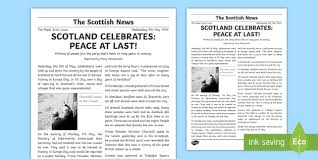 You'll find a vast amount of newspaper report templates, powerpoints and worksheets. Ve Day In Scotland Newspaper Report Example Text